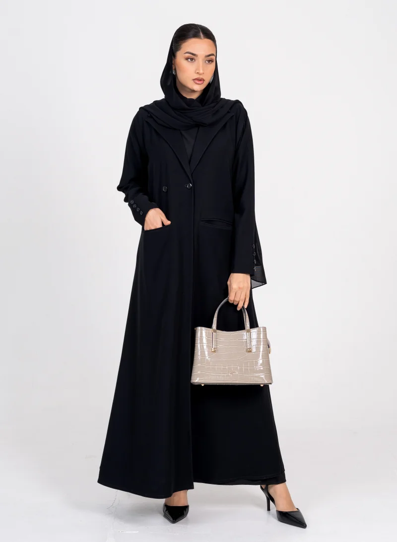 Rosette Abaya  Luxury Blazer Style Abaya with Collar & Button Design for Women | Best Price UAE